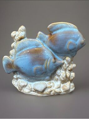 Vintage Coastal Ceramic Fish Figurine Blue Tropical Fish Ocean Beach Decor 5”